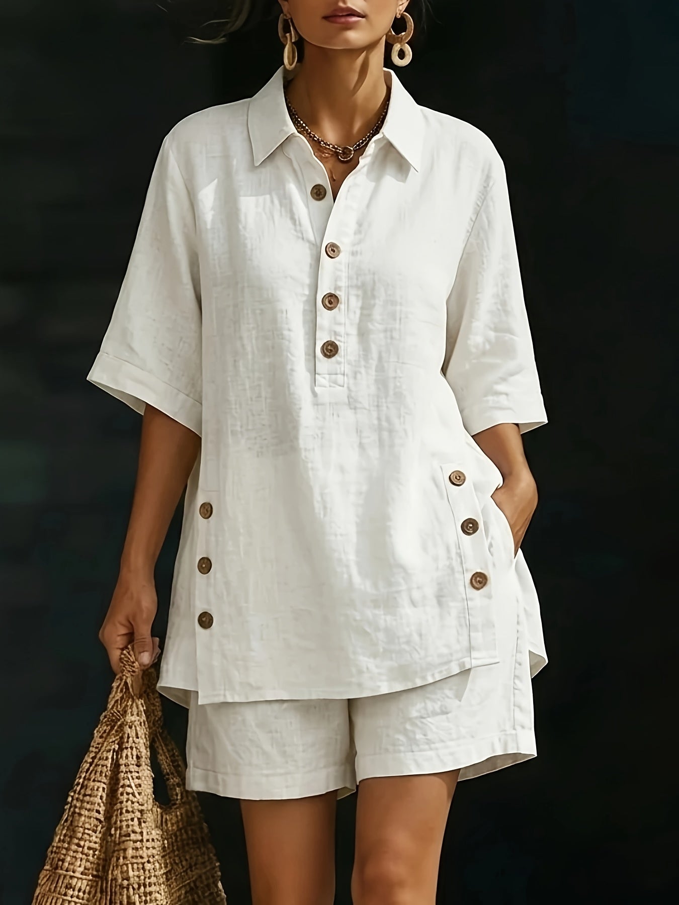 Plus Size - Plus Size - A New Two-Piece Outfit for Women Featuring a Short-Sleeved Shirt And Loose-Fitting Trousers for The Spring/Summer 2026 Season