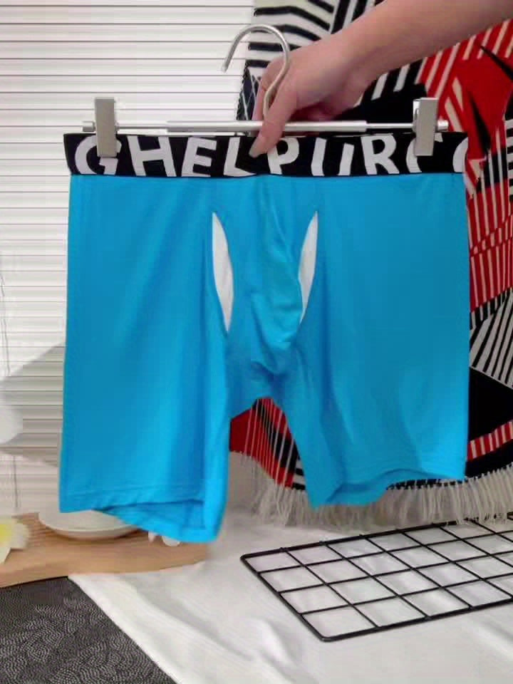 3pcs Men's Athletic Underwear: Quick-Dry Slim-Fit Long Boxer Briefs with Letter Waistband & Dual-Layer Separate U-Convex Pouch