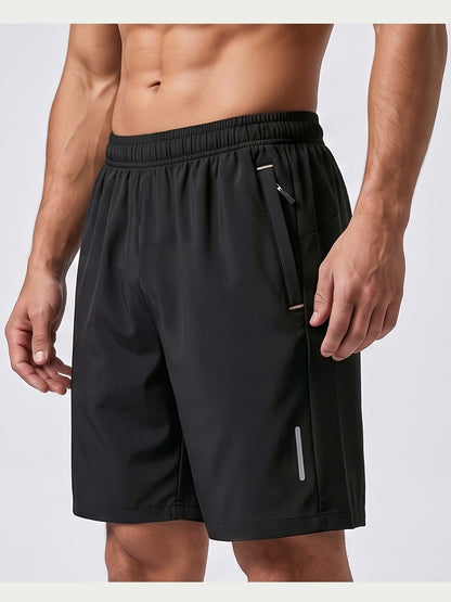 4pcs Men's Summer Sports Shorts, Made of Quick-drying, Lightweight and Breathable Fabric, with Reinforced Zipper Pockets and Drawstrings at the Waist. They Are Light, Comfortable, Casual and Loose, Suitable for Running, Fitness, Cycling, Basketbal