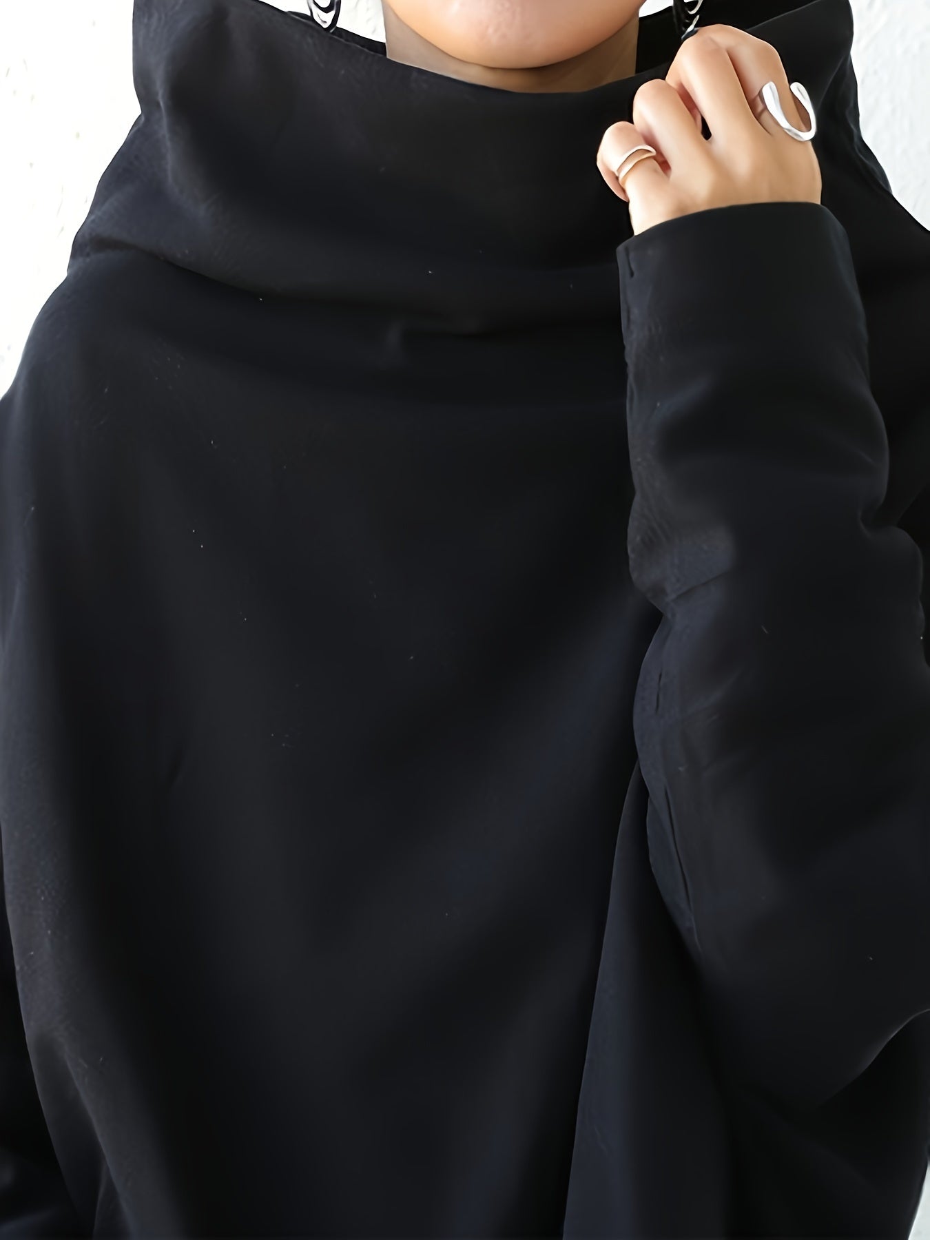 Women's Oversize Simple Tops 2024 New Fashion Casual Solid Color High-Neck Long Sleeve T-Shirt
