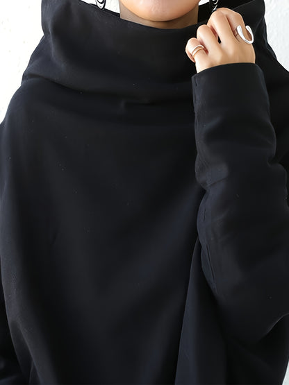 Women's Oversize Simple Tops 2024 New Fashion Casual Solid Color High-Neck Long Sleeve T-Shirt