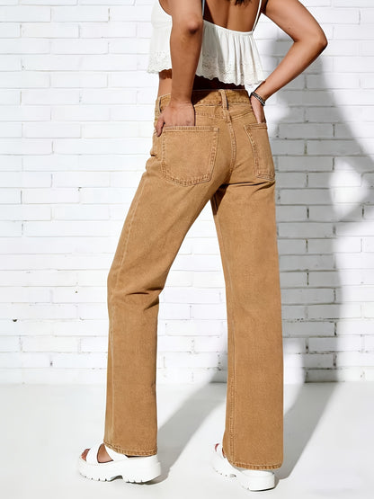 Women's High-Waisted Light Wash Jeans - Stretch Straight Pants with Beltless, Machine-Washable Casual Wear Suitable for Seasons