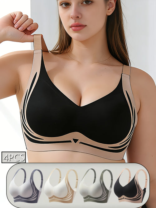 4pcs Anti-Gravity Lifting Breast Holding Light Luxury Nubra Skin Breathable Comfortable No Gathered Wireless Underwear