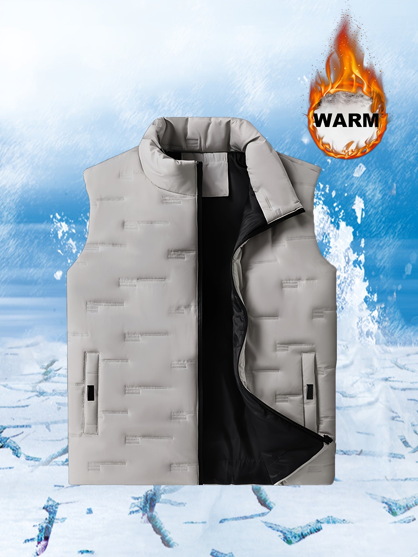 Men's Casual Stand Collar Vest, 100% Polyester Solid Color, Warm Fall/Winter Outerwear with Pockets, Non-Stretch Woven Fabric, Regular Fit - 120gsm