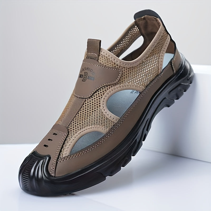 Men's Lightweight Breathable Quick-Dry Slip-On Beach Shoes - Non-mesh Design with EVA/PU Shock-absorbing Insole And Slip-resistant PU Outsole - Beige/Black, Ideal for Fitness, Running, And Summer Casual Wear