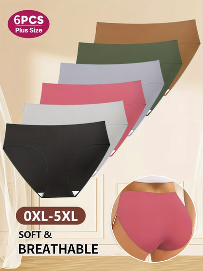6pcs Seamless Triangle Briefs, Polyamide 75% Elastane 25%, Medium Stretch Fabric, Solid Color, Simple Style, 180gsm Lightweight Panty Set