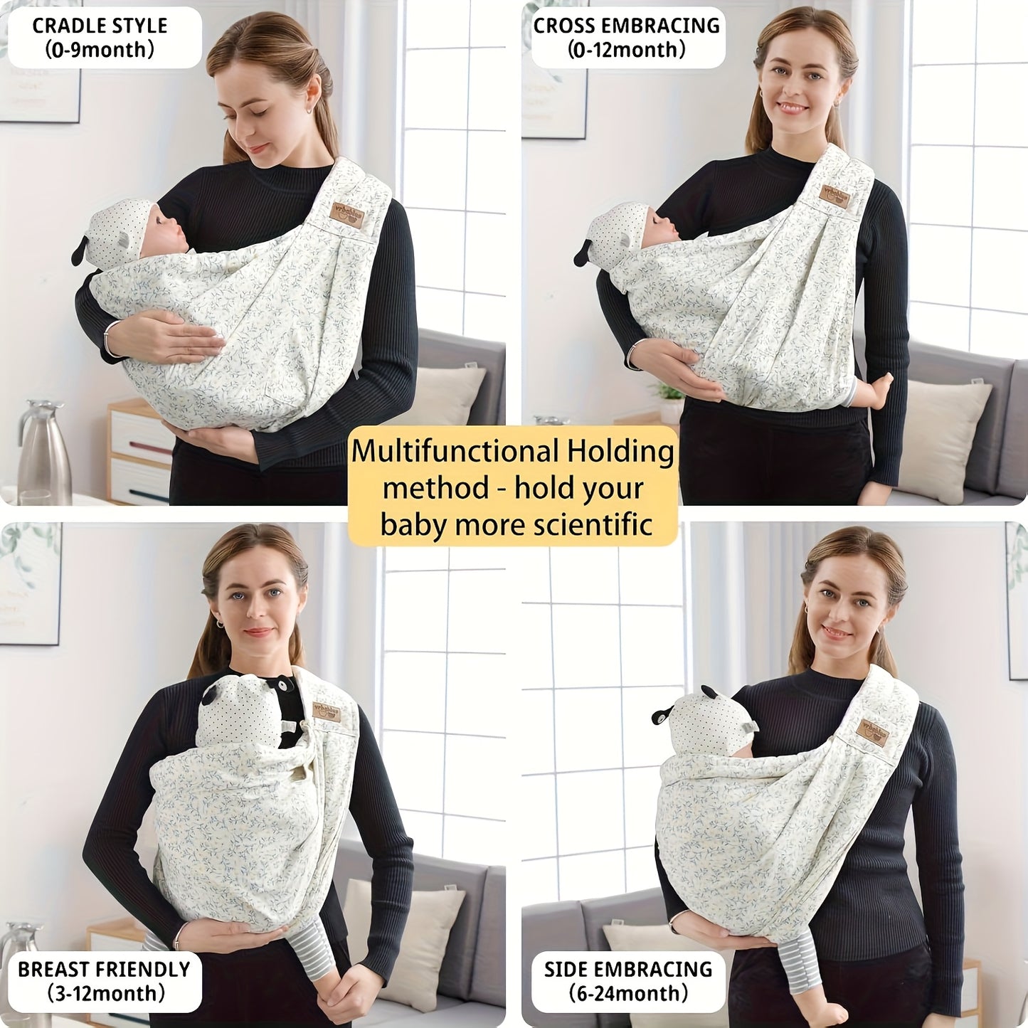 Vrbabies Baby Carrier From Newborn, Soft Lightweight Baby Sling with Pockets & Adjustable Shoulder Strap Easy Wearing, Front Baby Sling for Newborn And Toddler 1-24 Months
