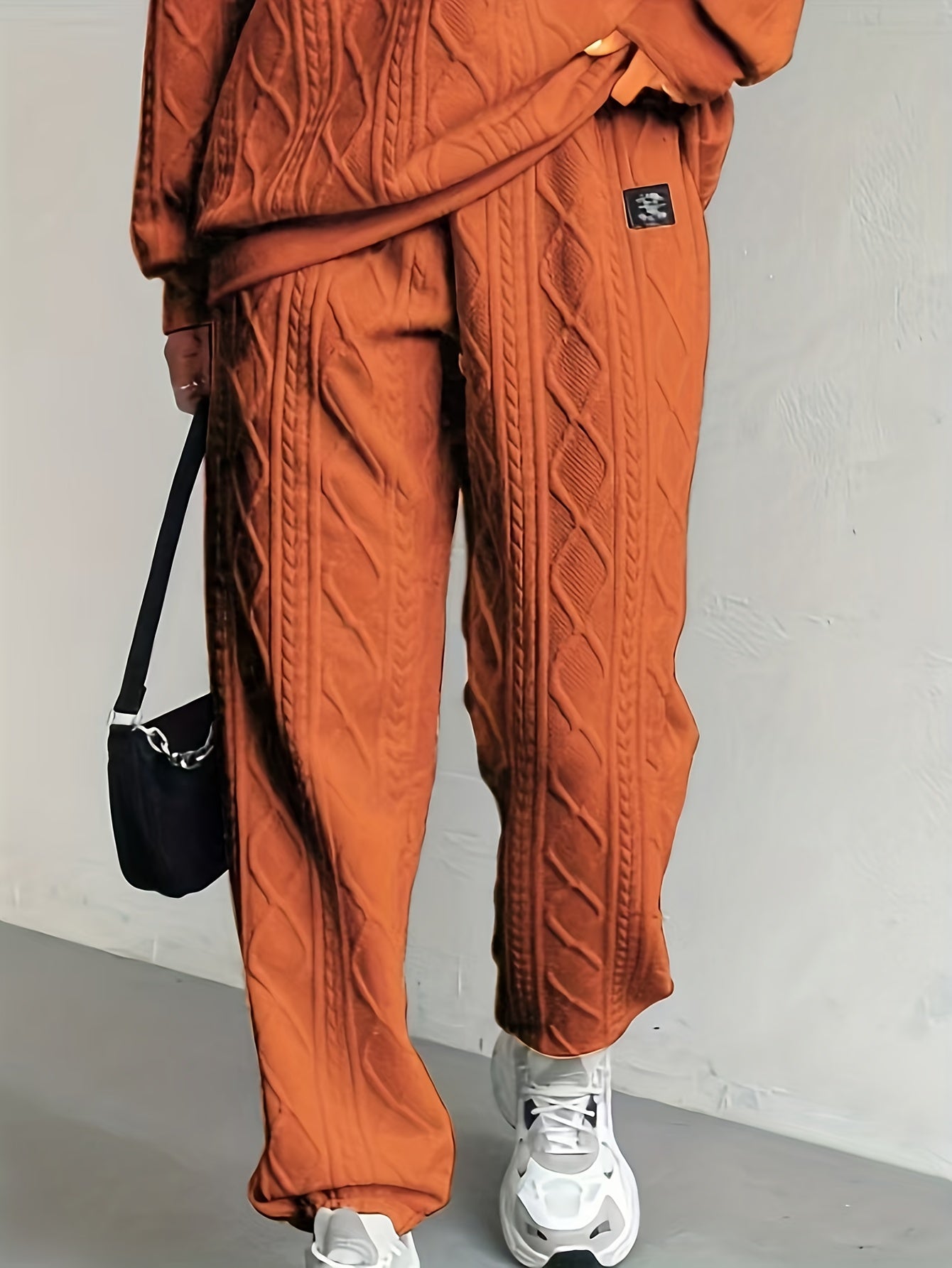 Women's Casual Pullover Two-piece Set, Suitable for Spring And Autumn, Consisting Of A Textured Long-sleeved Top And Jogging Pants