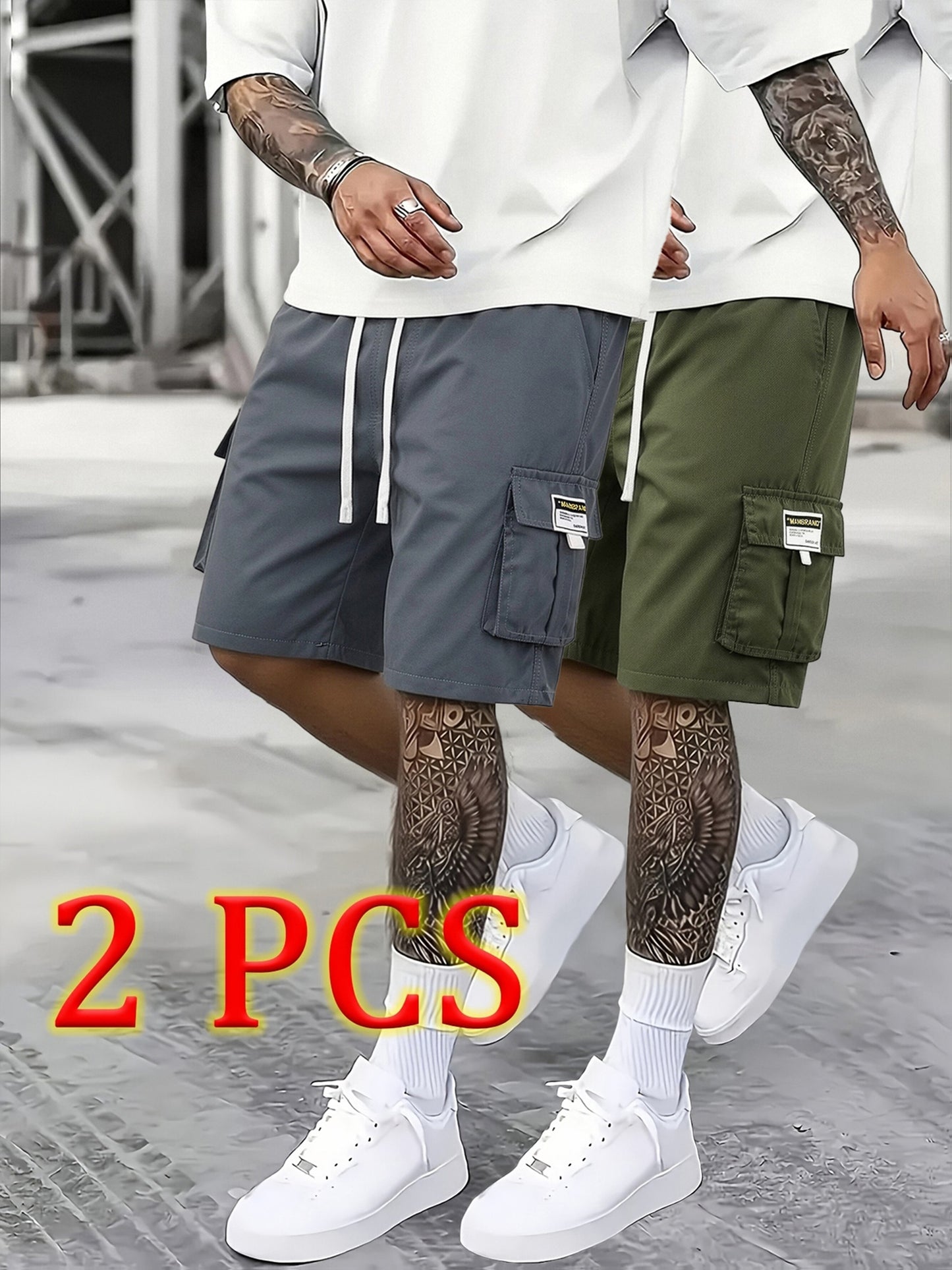 2pcs Men's Cargo Shorts, Multi-Pocket Loose Fit Utility Shorts, Durable Outdoor Hiking Tactical Shorts, Summer Casual Relaxed Fit Work Shorts with Flap Pockets