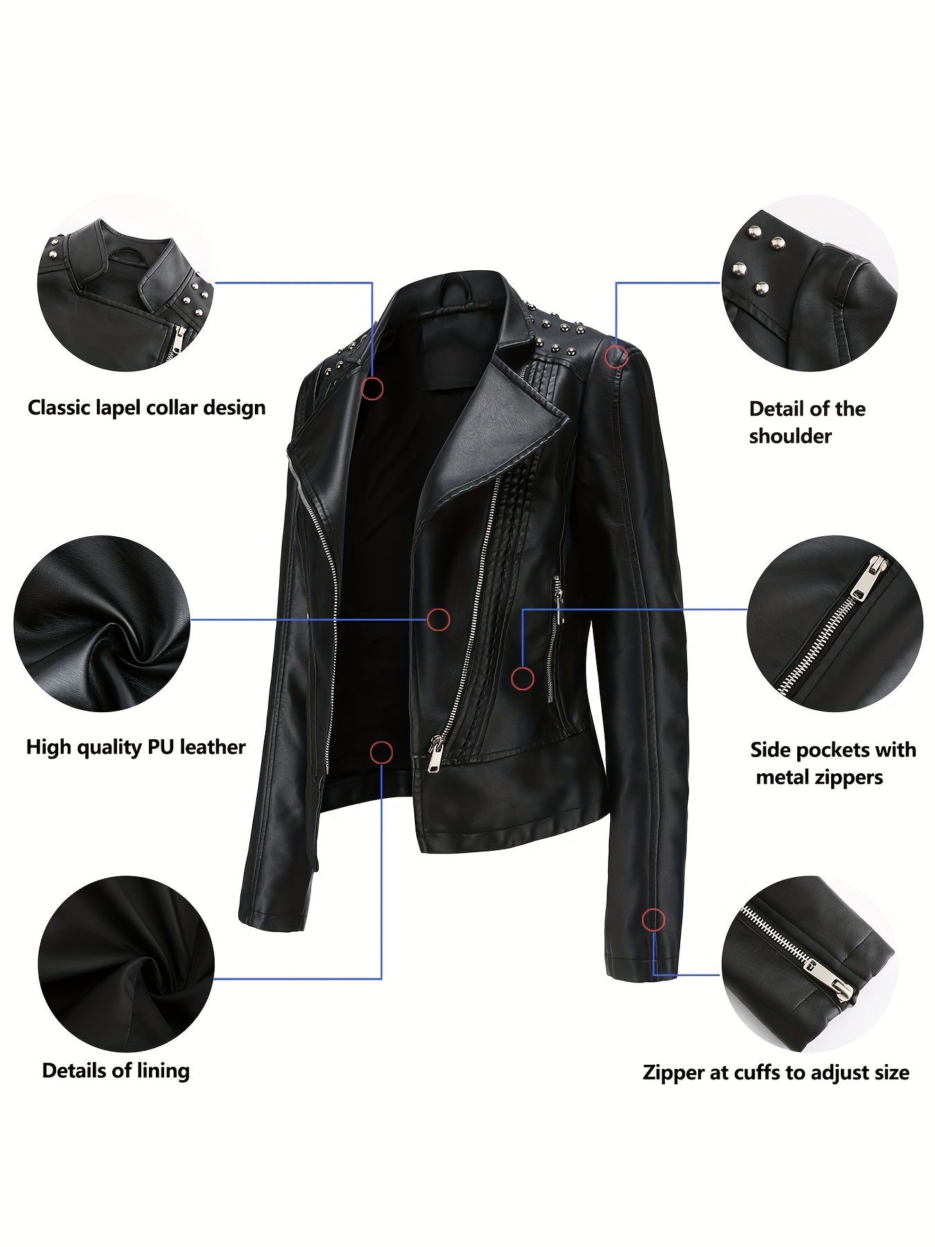 Women'S Beaded Jacket Women Long Sleeve Fashion Jacket Lapel Biker Clothing