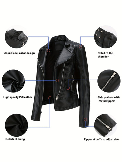 Women'S Beaded Jacket Women Long Sleeve Fashion Jacket Lapel Biker Clothing