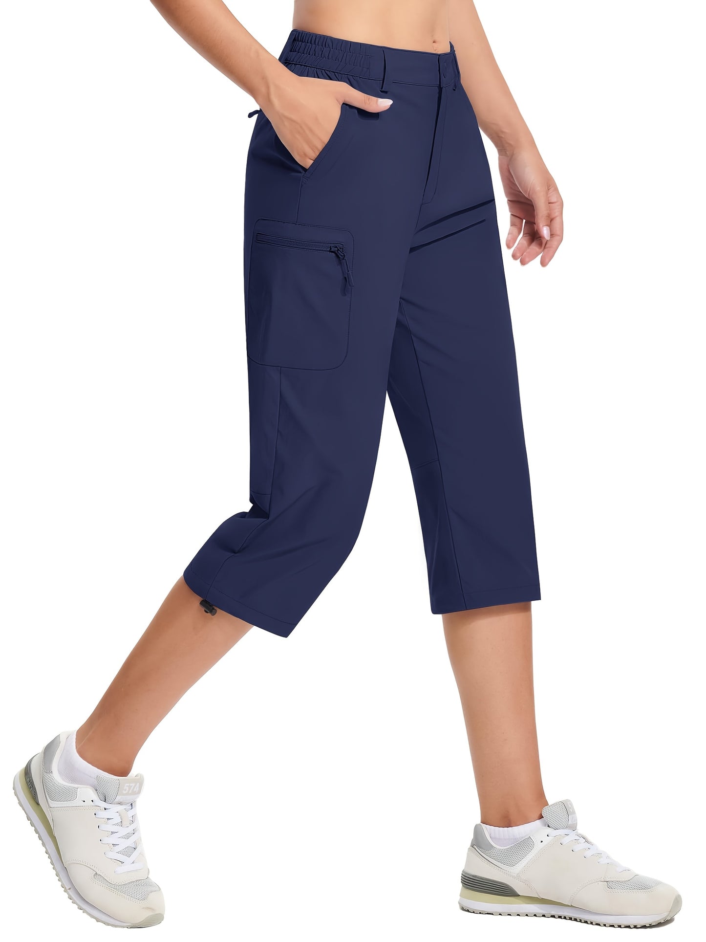 Women'S Summer Hiking Capri Pants - Lightweight, Quick Dry, Stretchy, Zipper Pockets, Adjustable Waist & Cuffs For Outdoor Travel, Hiking, Camping, Fishing, Casual Wear Long Shorts