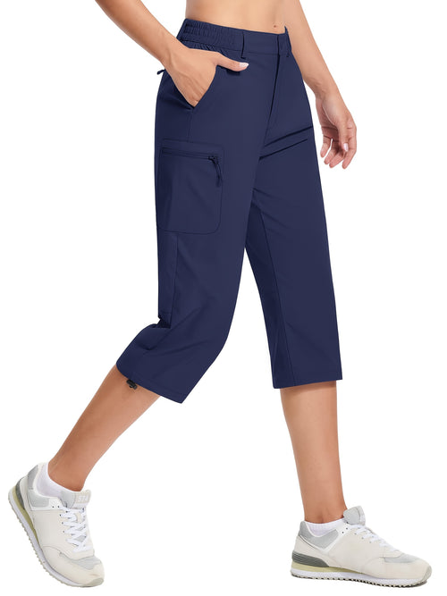 Women'S Summer Hiking Capri Pants - Lightweight, Quick Dry, Stretchy, Zipper Pockets, Adjustable Waist & Cuffs For Outdoor Travel, Hiking, Camping, Fishing, Casual Wear Long Shorts