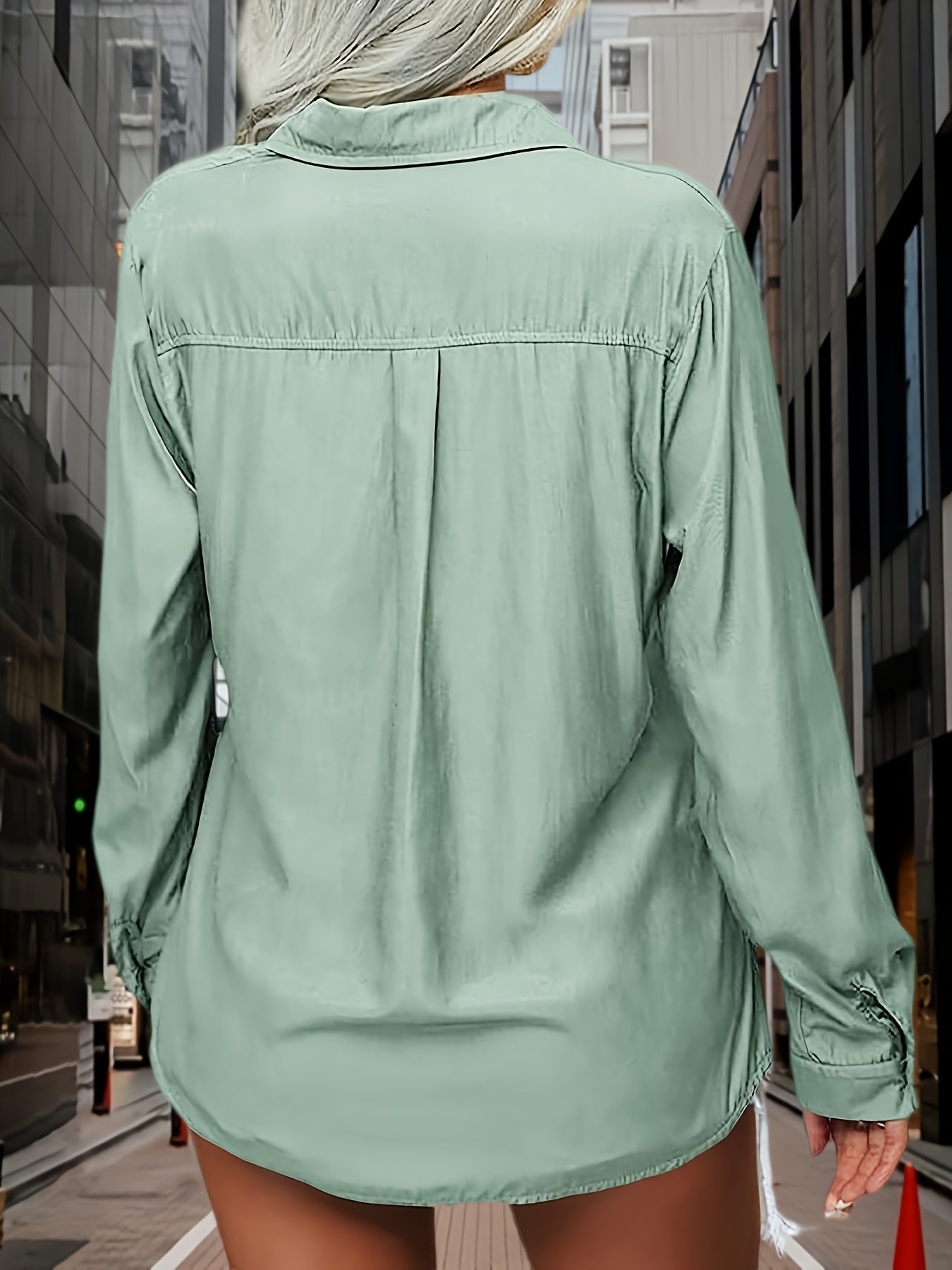Womens Solid Lapel Long Sleeves Button Casual Basic Office Shirt Top Blouse