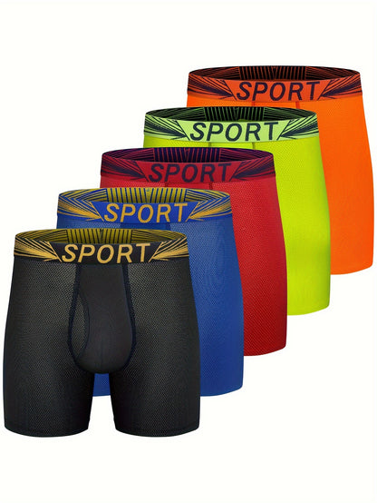 5pcs Mens Boxer Briefs Quick Dry Sport Boxer Briefs No Ride-up 6''Athletic Mesh Performance Underwear with Fly for Men Pack