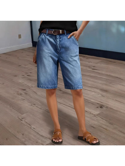 Women's Retro High Waisted Wide Leg Jean Shorts - Classic Denim Loose Fit Bermuda Cargo Shorts - Versatile Summer Casual Bottoms