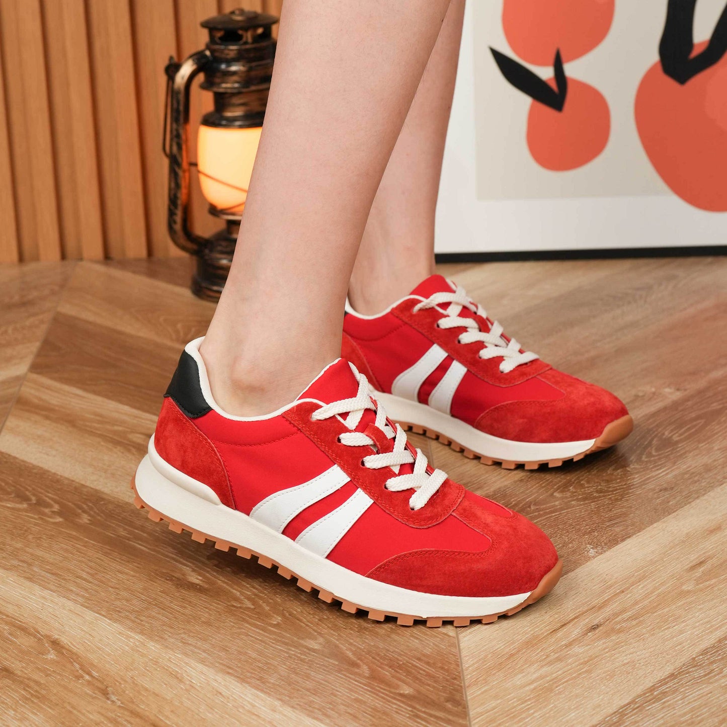 Women's Genuine Leather Chunky Lug Sole Lace Up Running Shoes Casual Designed Fashion Sporty Sneakers AA1127n