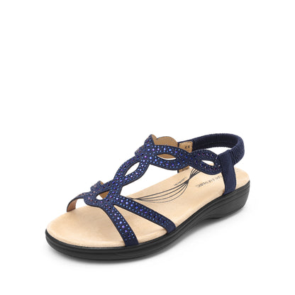 Women's Comfort Dressy Rhinestone Summer Beach Sandals Slip-on Flat Walking Orthopedic Sandals with Elastic Back Strap Soft & Cushioned Day-to-night wear Sandals