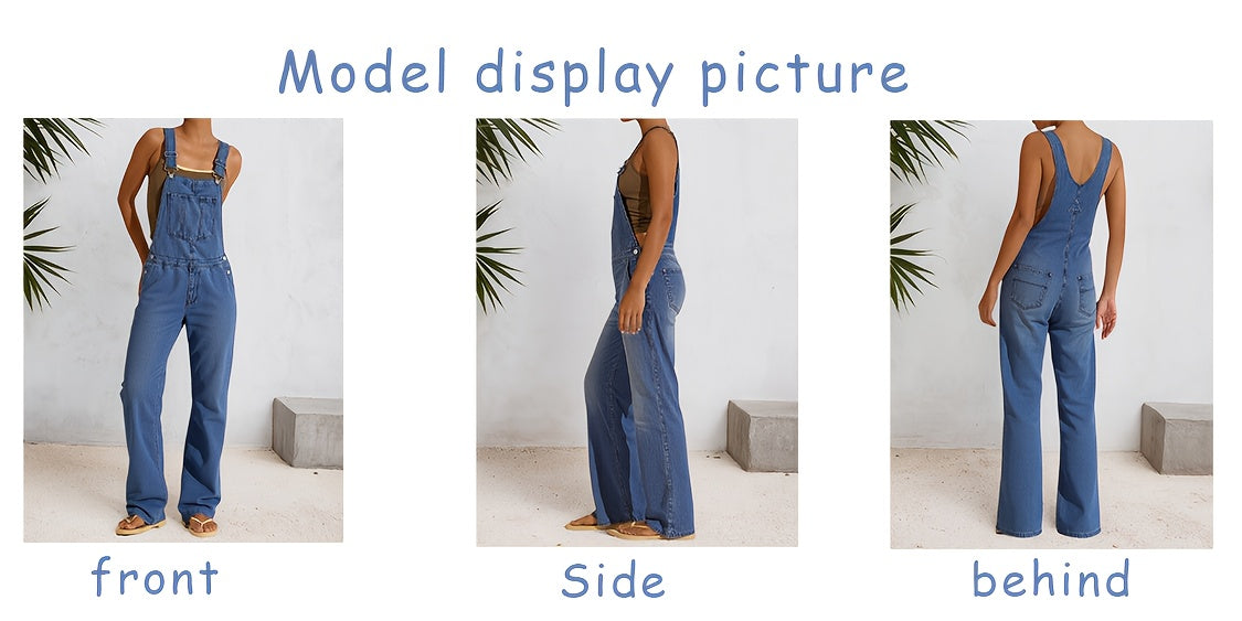 [Denim Overalls Set] Women's Denim Overalls Set - Non-Elastic Mid-Calf Long Style, Functional Pocket Design - Party Casual Wear, Versatile for Daily Use - Easy-To-Care Denim Clothing, Spring Fashion, Trendy Women, Four-Season Style, High-Quality Sewing, F