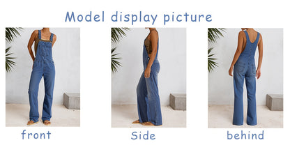 [Denim Overalls Set] Women's Denim Overalls Set - Non-Elastic Mid-Calf Long Style, Functional Pocket Design - Party Casual Wear, Versatile for Daily Use - Easy-To-Care Denim Clothing, Spring Fashion, Trendy Women, Four-Season Style, High-Quality Sewing, F