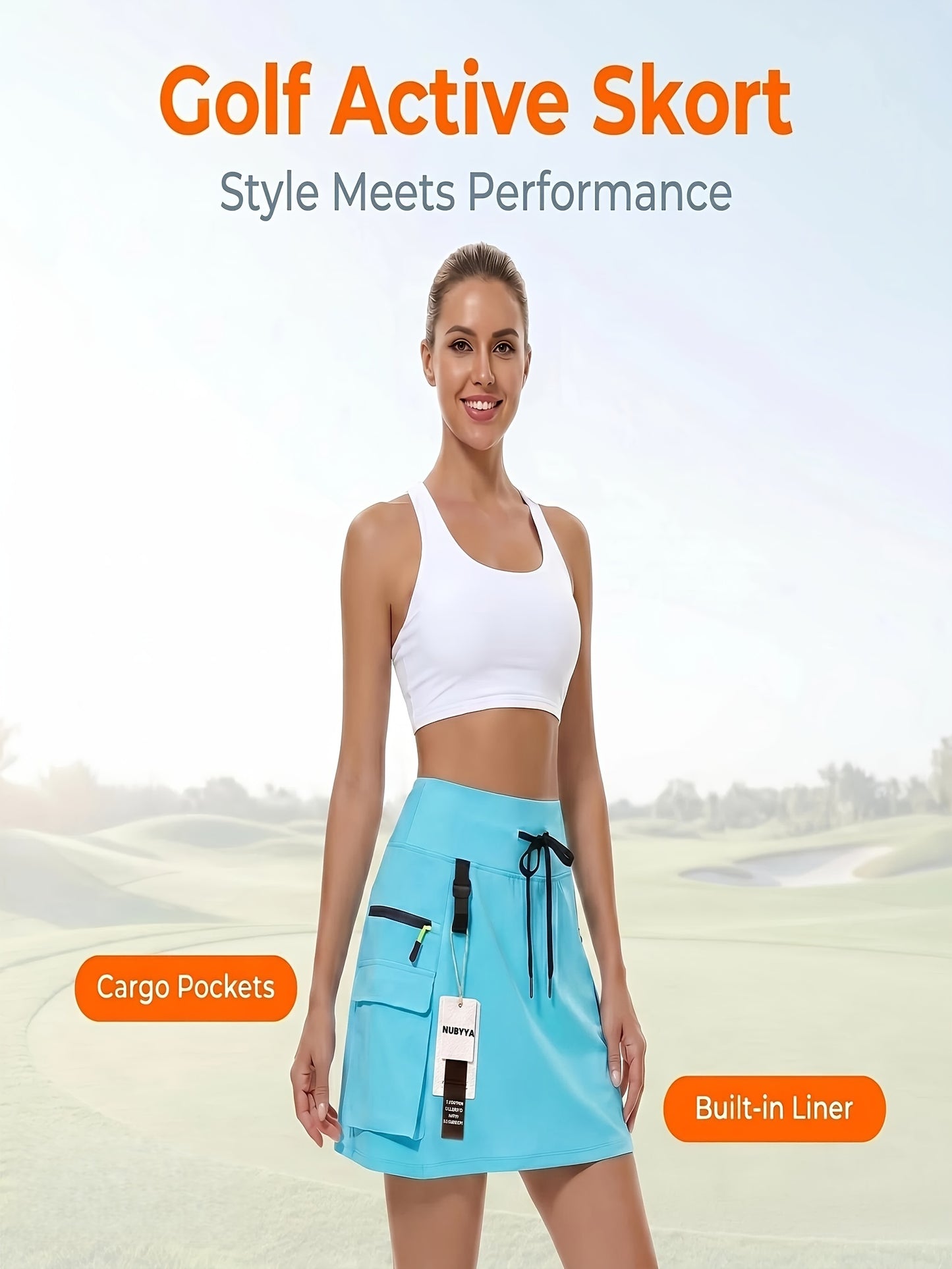 Women's New Summer Polyester Quick-Dry Hiking Workwear Skirt, Outdoor Sports Elastic Waistband Zipper Pocket Tennis Skirt, Golf Quick-Dry Skort