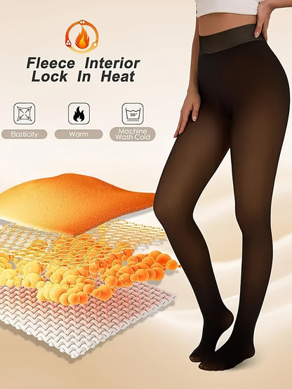 2pcs Women'S Winter Fleece-Lined Tights, Autumn And Winter Warm Pantyhose, Soft Stretch, High-Waisted Design Leggings, Women'S Long Socks