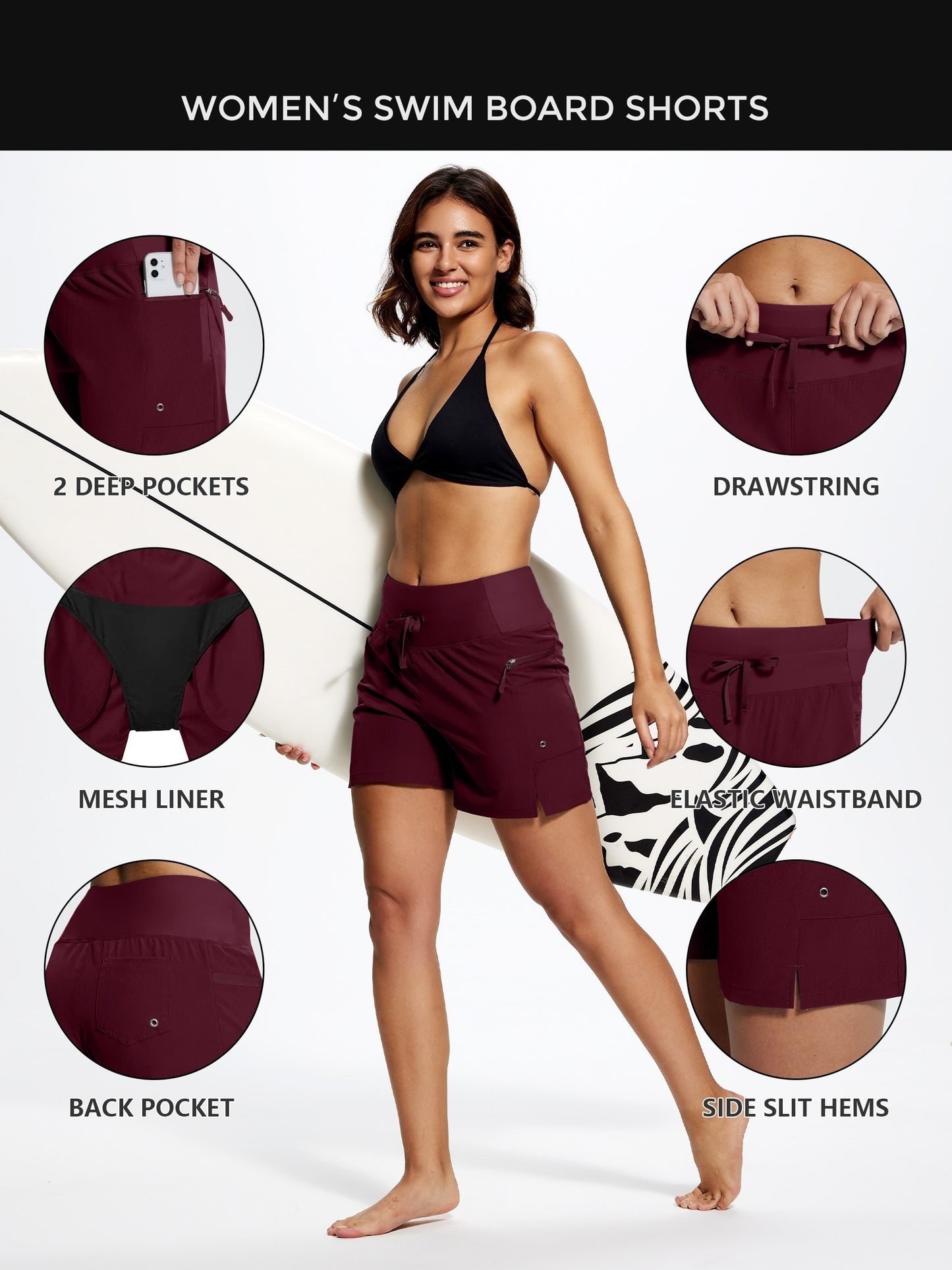 High Waisted Swim Board Shorts for Women 50+ Quick Dry Women'S Swim Trunks Bottoms with Liner Zipper Pockets