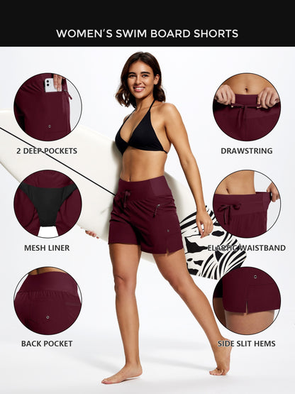 High Waisted Swim Board Shorts for Women 50+ Quick Dry Women'S Swim Trunks Bottoms with Liner Zipper Pockets