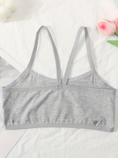 Random 12-pack Solid Color Girls Seamless Bras, Comfortable And Breathable Sports Bras With Cross Shoulder Straps, Cute And Fashionable Training Bras, Suitable For Teenagers And Students A 7-16 Years Old