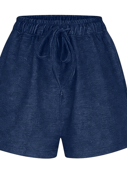 Loose And Stylish Casual Shorts, Solid Color with Elastic Waist, Five-pocket Jeans Shorts