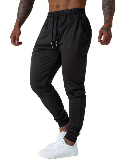 3pcs Men's Jogger Sweatpants - Ultra-Elastic Gym Pants with Deep Side Pockets, Mid-Rise Athletic Workout Bottoms, Solid Color Casual & Training Wear, Machine Washable (Regular Fit) - Bulk Pack for Running, Gym, Everyday Use - Easy Care &