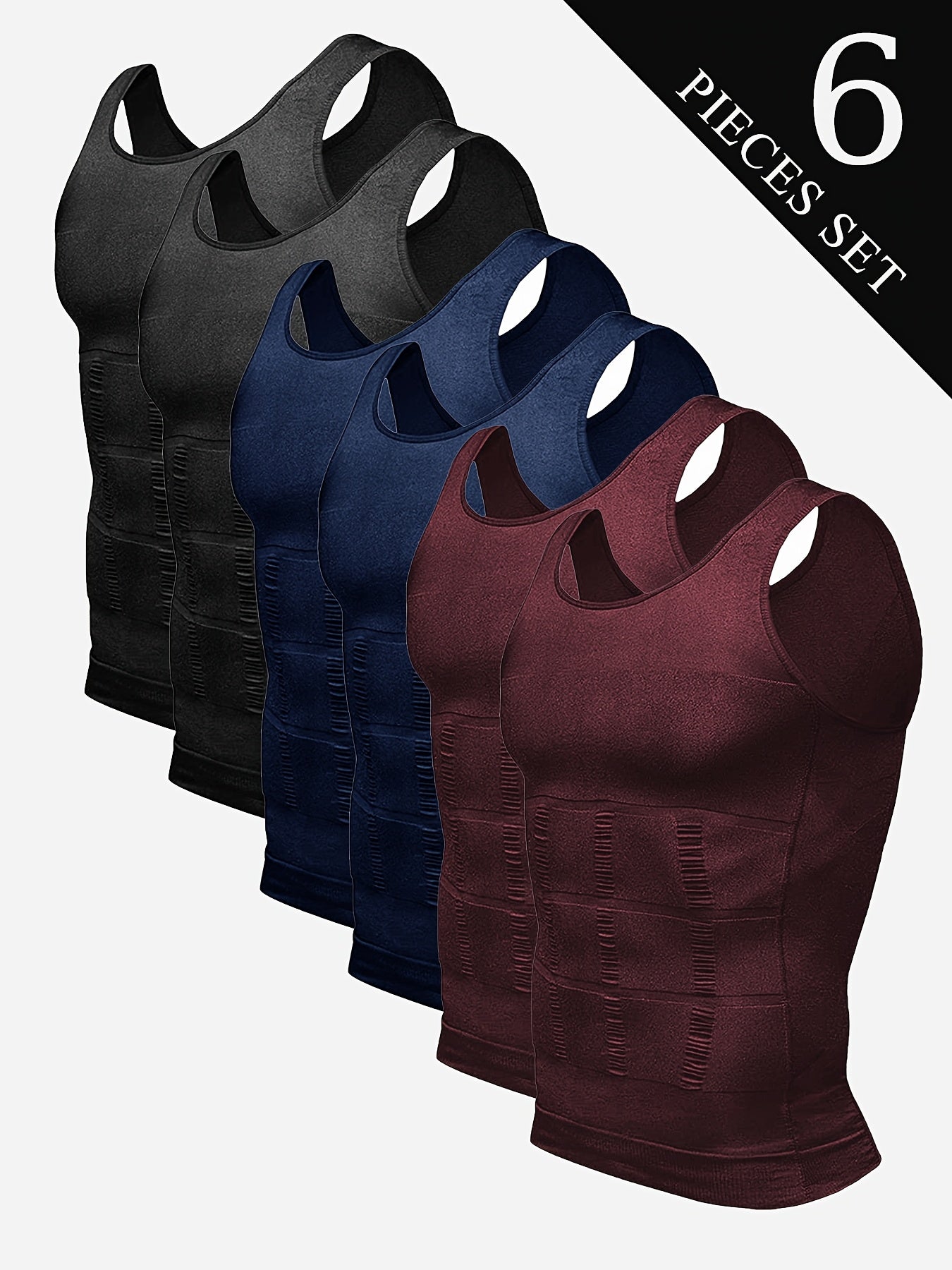 6pcs Casey Kevin Compression Tank Tops Men Body Shaper Vest, Athletic Mens Shapewear Muscle Shirts for Men, Tight Body Shaper Tummy Control Mens Undershirts, Highly Elastic Mens Workout Tank Tops, Breathable Gym Tank Tops for Men