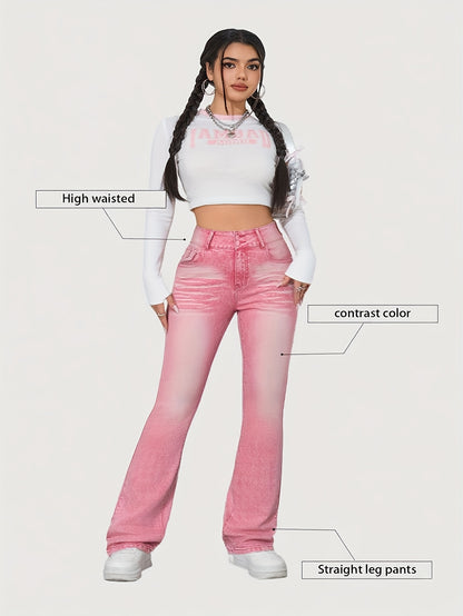 Plus Size for Women | Cute Pink Jeans | Y2K Fashionable | Slim-Fitting Style | with Pocket | Comfortable Jeans | Elastic Denim