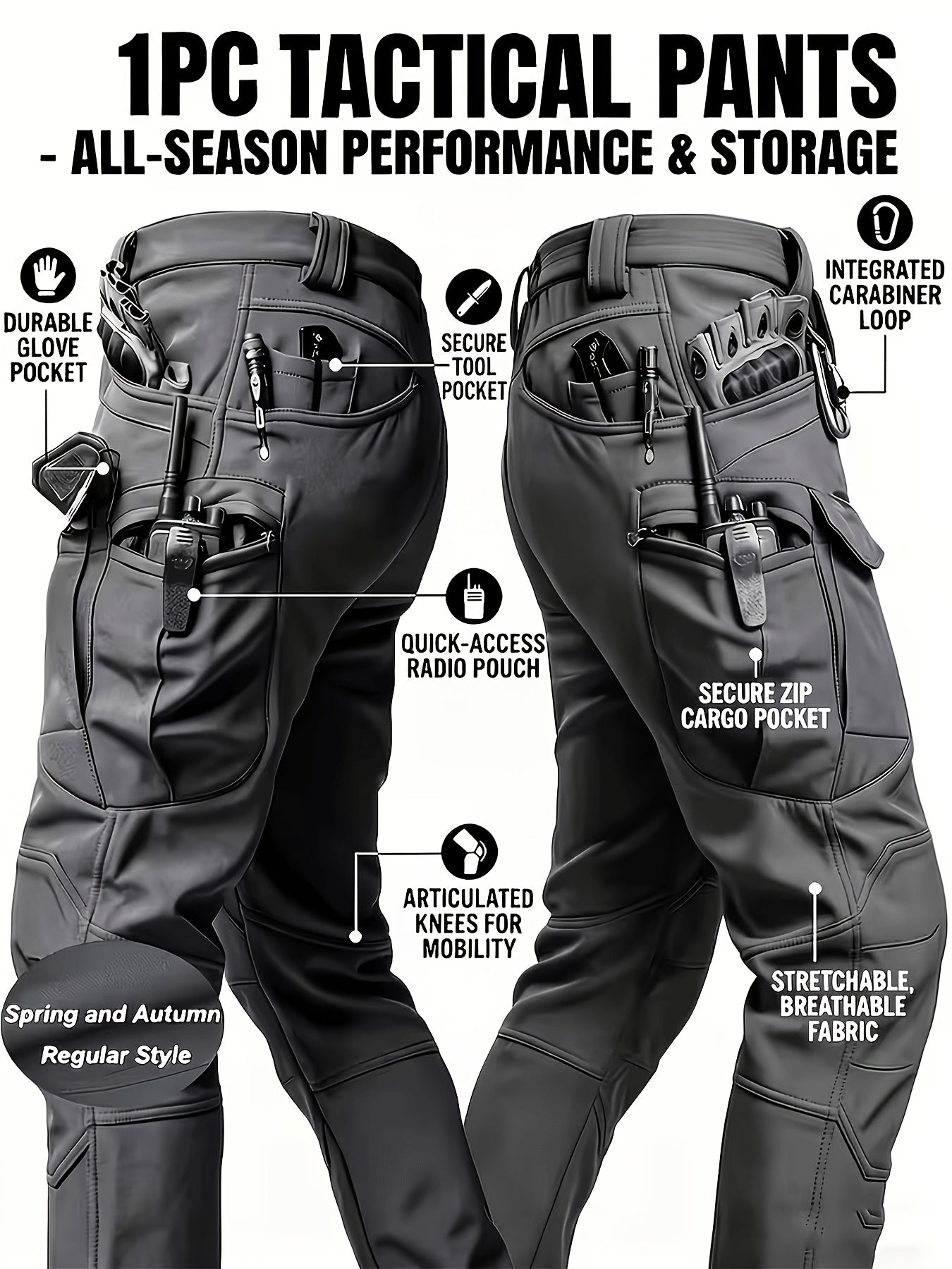 Men's Tactical Cargo Pants with Multi-Pocket Design (Includes A Belt)- Durable Quick-Dry Outdoor Hiking, Camping, Workwear & Travel Pants - Straight-Leg Regular Fit Casual Tactical Gear, Camping Essentials, Breathable Material, Adventure