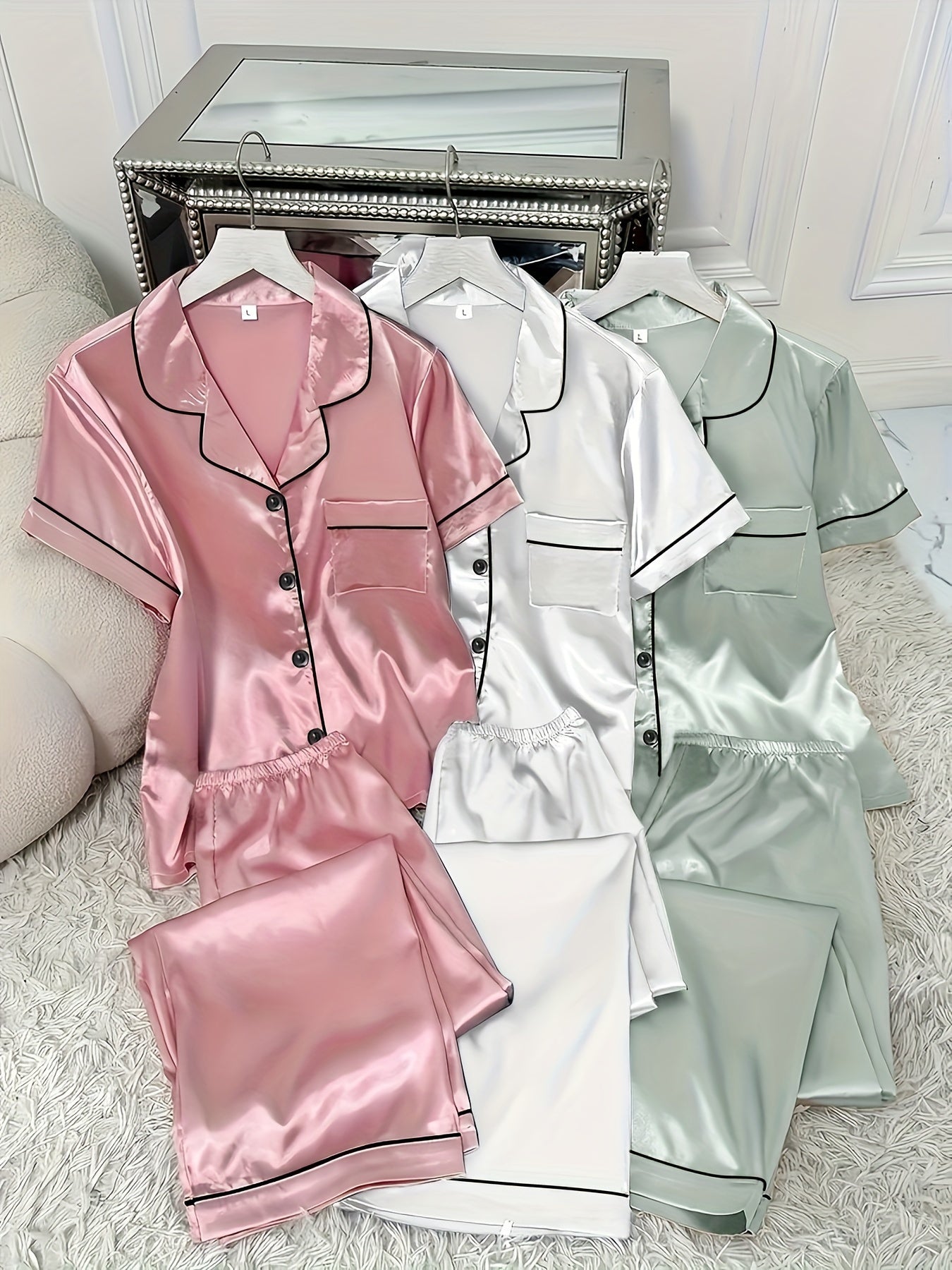 Pink + Gray + Champagne Satin Pants - product view 42