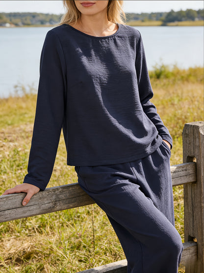 6pcs/3 Sets Fashionable Casual Long Sleeved Spring And Autumn Women'S Set, Solid Color Long Sleeved Top+solid Color Long Pants Set, Suitable For Daily Wear And Vacation In Spring And Autumn
