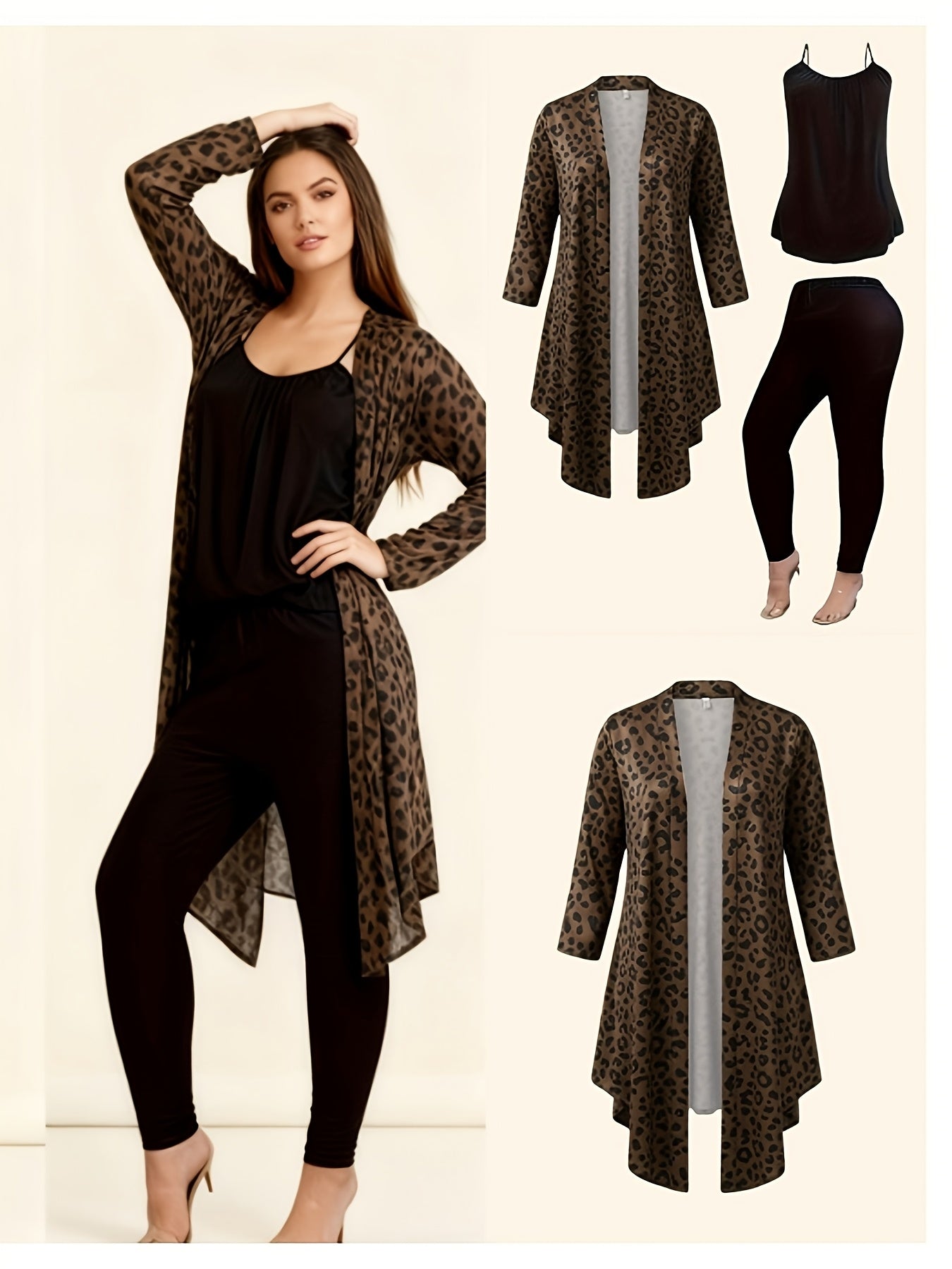 Women's 3pcs Suit, Printed Cardigan Jacket Paired with Solid Color Pants and Vest, Everyday Outfit(random 1 Set)