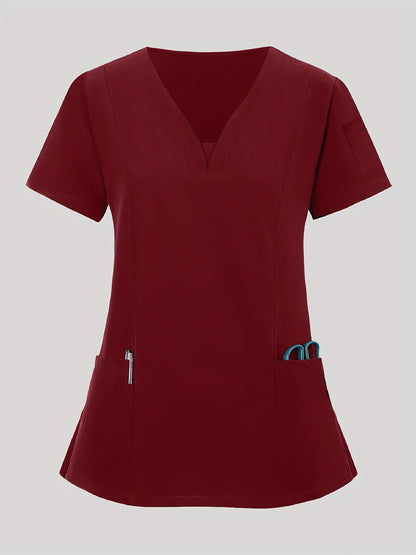 Women'S V-Neck Frosted Breathable Uniform Pocket Handwash Workwear Brush Handwear Top