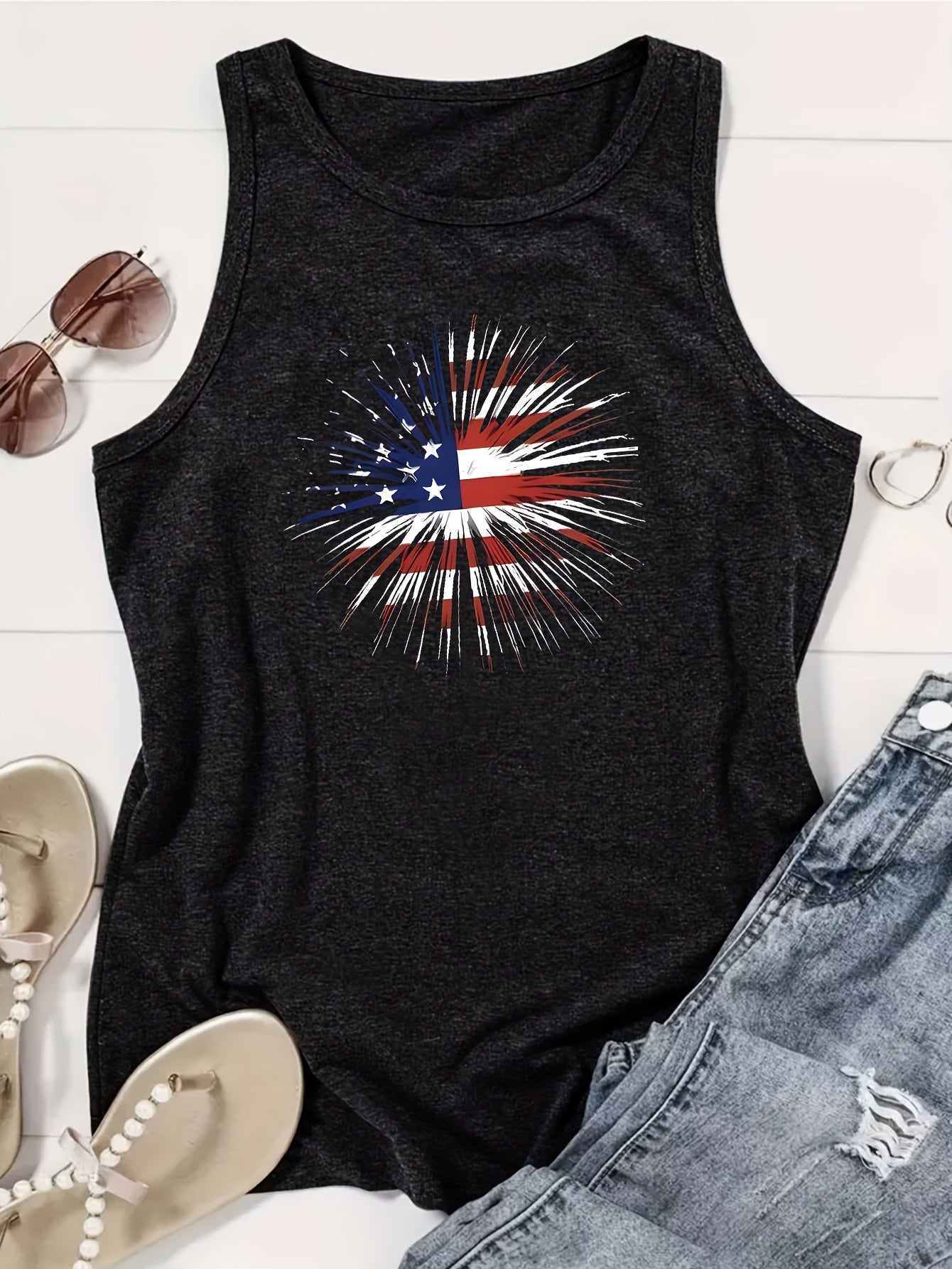 Print Vest, Crew Neck Casual Every Day Top, Women's Clothing