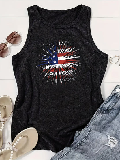 Print Vest, Crew Neck Casual Every Day Top, Women's Clothing