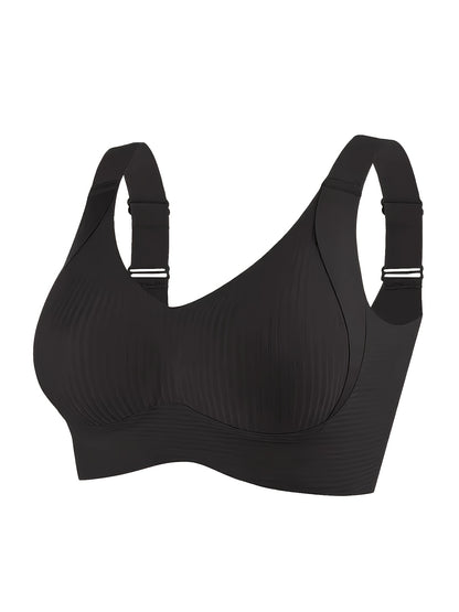 1/2Women's Seamless Wireless Bra - Comfortable, Thin Design, Suitable for Chest Sizes, Full Coverage, Anti Sagging Lifting, Black, Collar Style, Nylon Material, Hand Wash Or Dry Clean, Collar Bra | Smooth Silhouette | Elastic Nylon Fabric