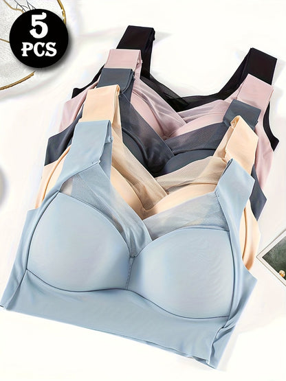 Women's Full-Coverage Sports Bra - 5-Pack Removable Pads, Everyday Support