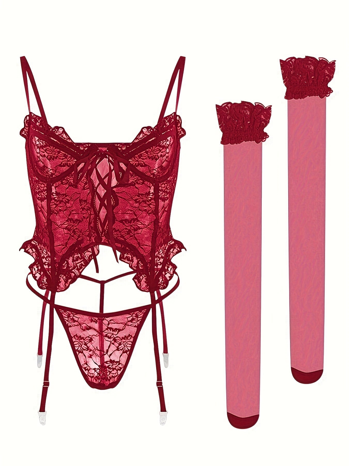 1Set/4pcs Women's Sexy Lingerie Set Floral Lace Garter Bustier Lingerie Set with 1Pair Stocking, Women's Lace Stockings Lingerie Bodysuits Nightwear for Romantic Date Wearing
