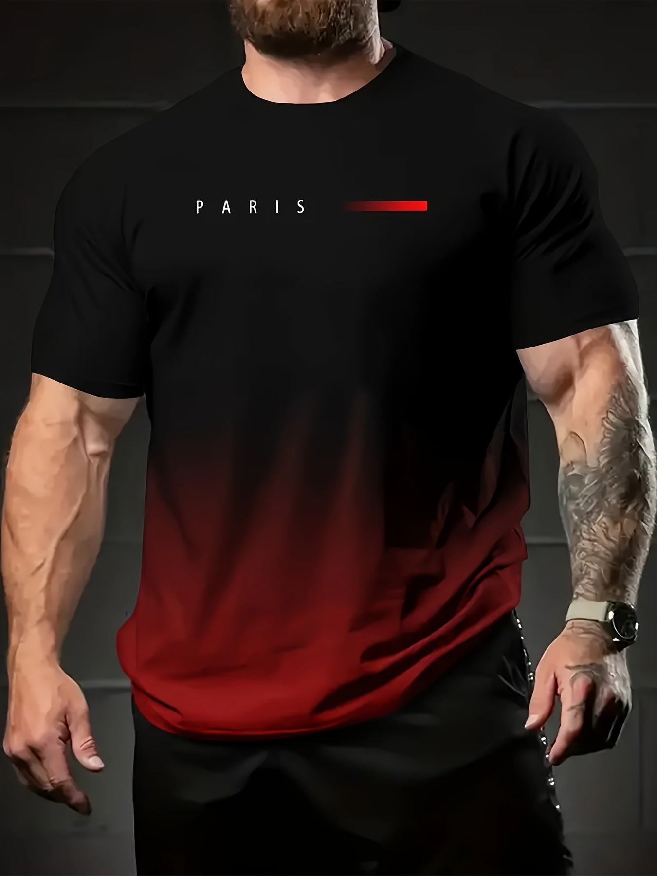 Set of 5 Colorful Gradient Short Sleeve Crew Neck T-Shirts for Men - Casual Summer Comfort Tee with Printed Letters - Ideal Gift Option
