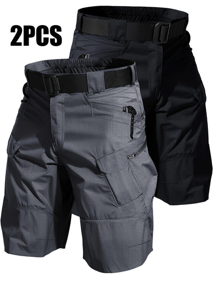 2pcs Cargo Shorts for Men Outdoor Casual Hiking Work Shorts with Multi-Pocket (No Belt)