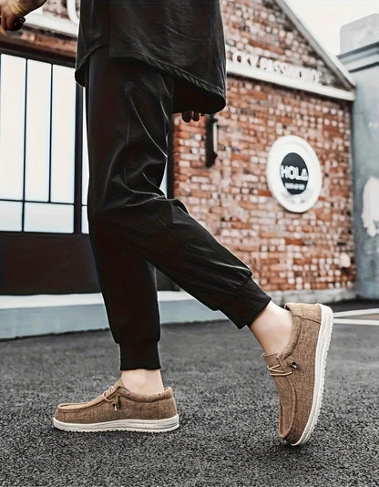 Men's Casual Slip-on Canvas Loafers - Comfortable Casual Sports Shoes Brown, Soft Fabric Upper And EVA Sole, Perfect for Casual Dressing And Outdoor Activities Holiday Shoes | Round Toe Design | Canvas Upper