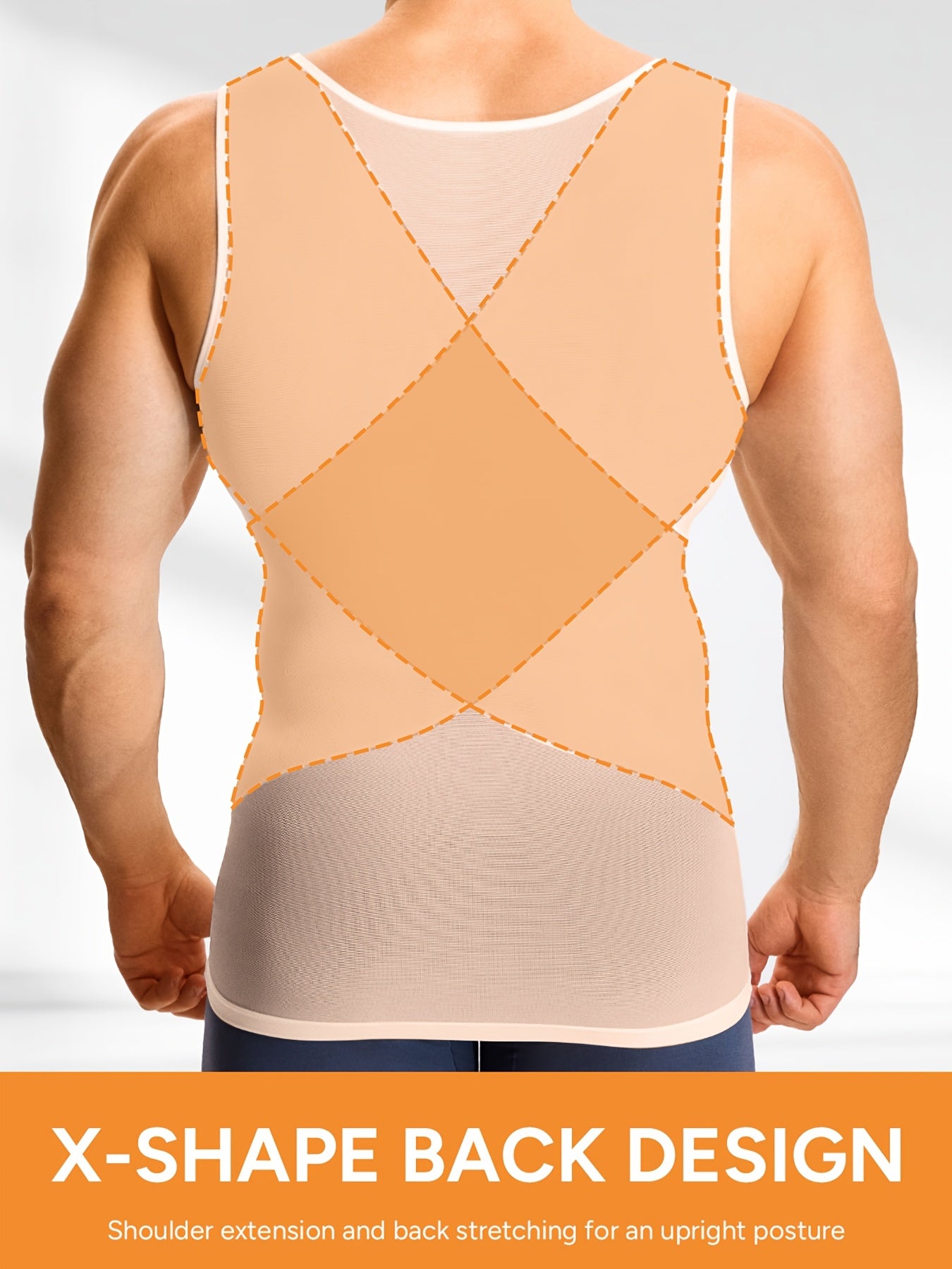 Men's High-Elasticity Compression Tank Top - Breathable Tummy Control Shirt with Semi-Sheer -Back, Tight-Fit Sleeveless Shirt Suitable for Gym, Postpartum & Body Shaping, Year-Round Wear