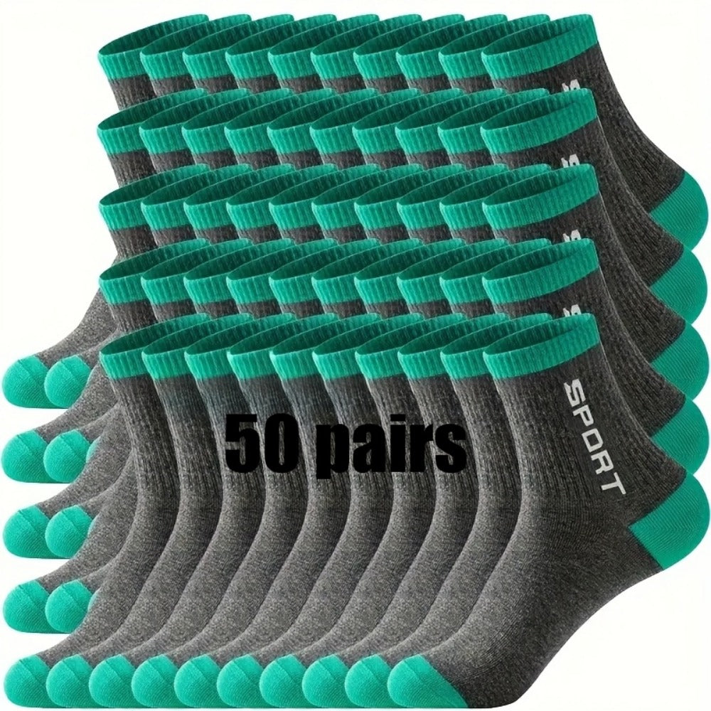 Men's Athletic Crew Socks - 50-Pair Pack