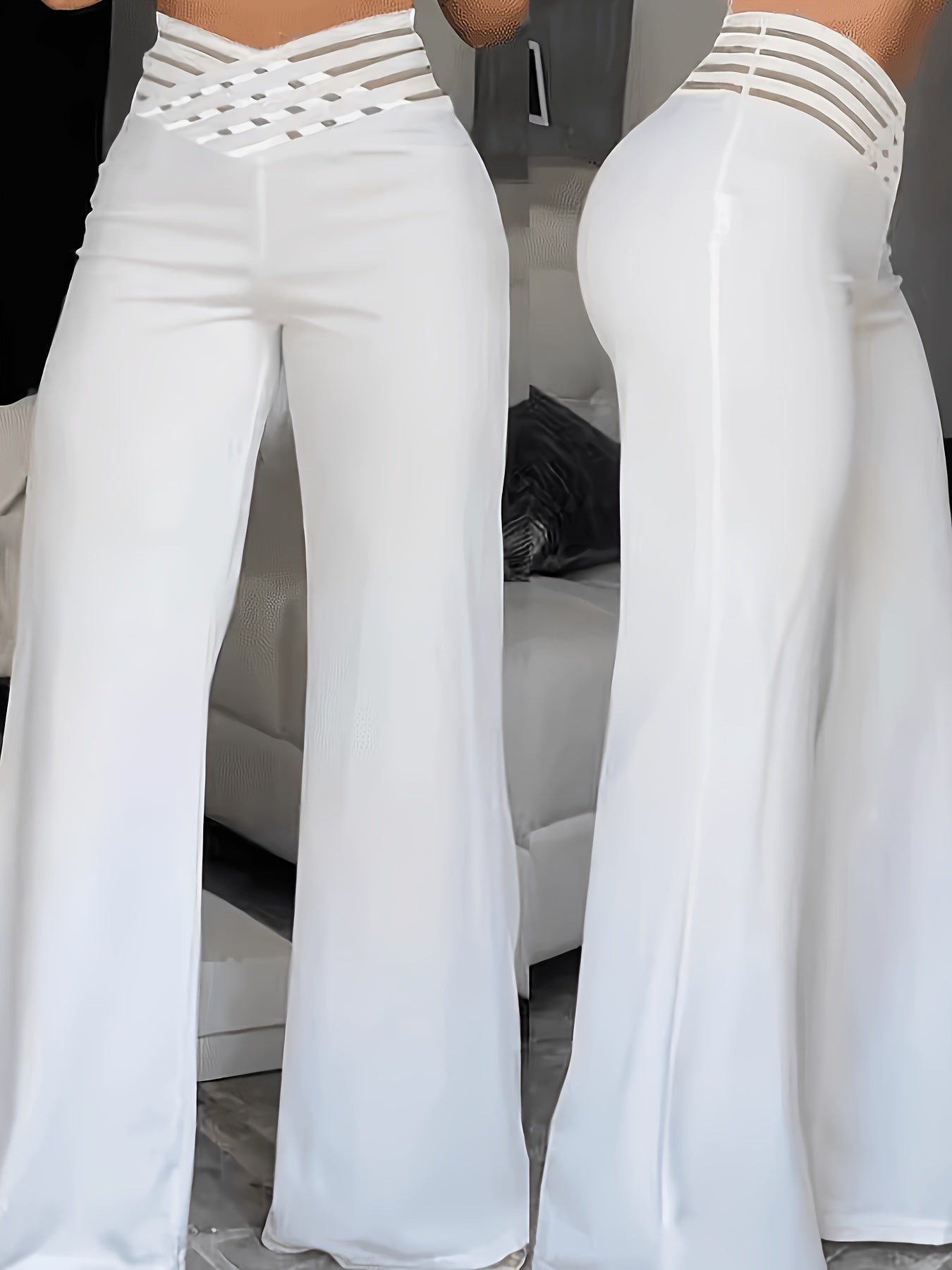 Summer European And American Women's Hollow Waist Belt, High Waisted Casual Straight Leg Loose Pants, Wide Leg Pants