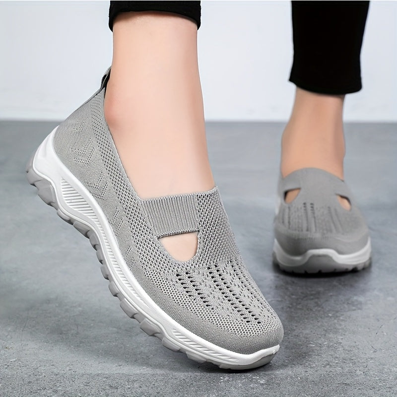 Women's Breathable Knit Sneakers- Casual Slip-On Walking Shoes with Non-Slip Rubber Sole, Comfort Fit for All Seasons